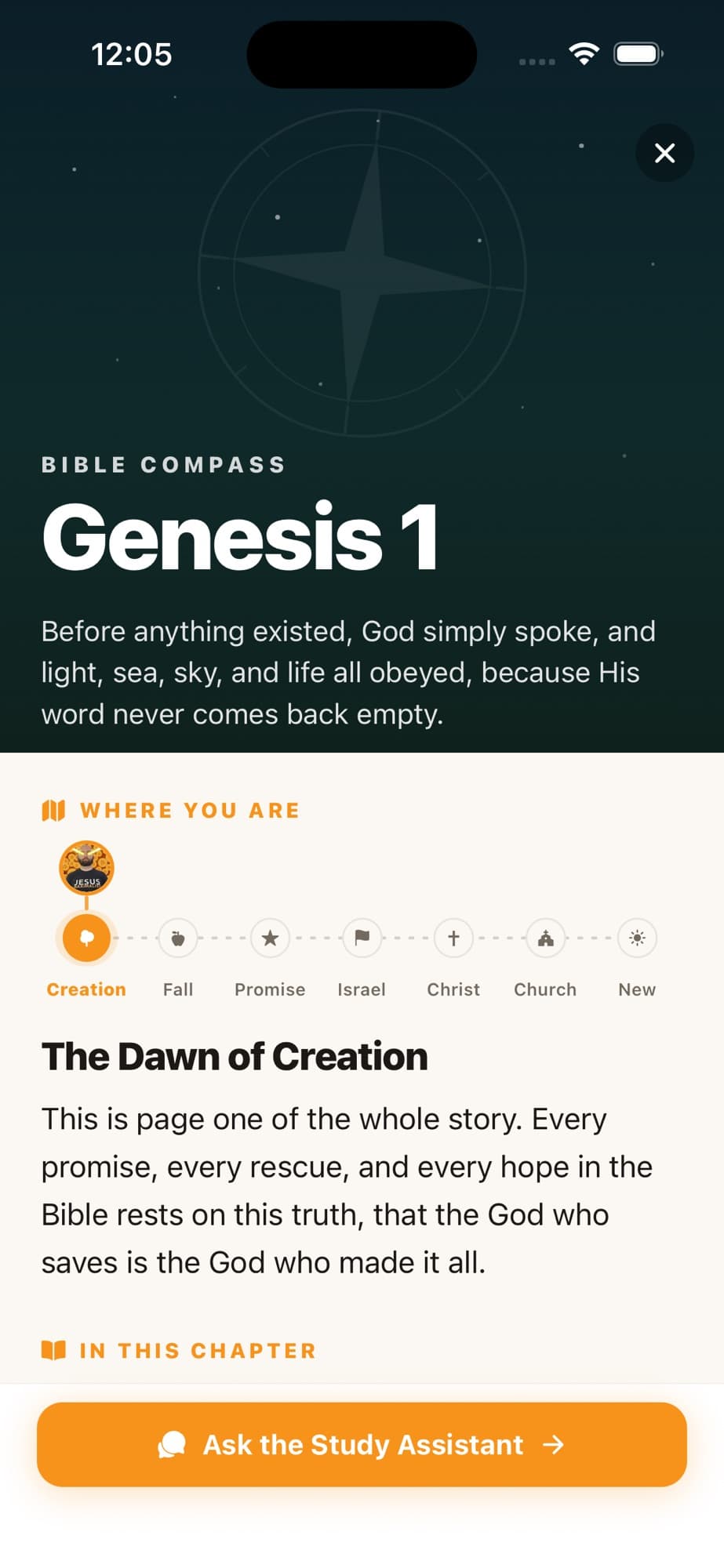 The Bible Compass for Genesis 1 in the Orange Bible app