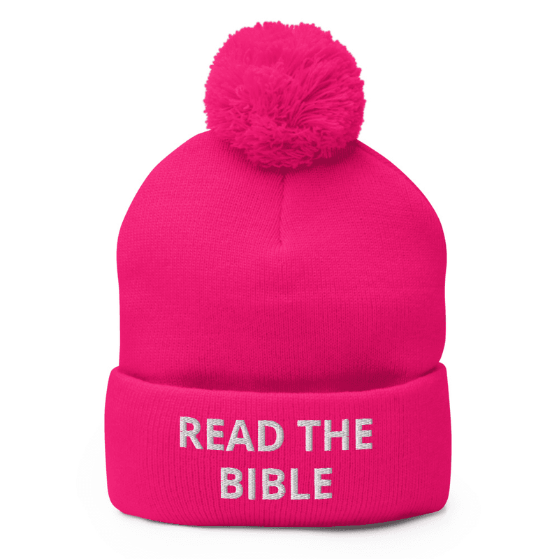 Read the Bible Pom-Pom Beanie — Neon Pink